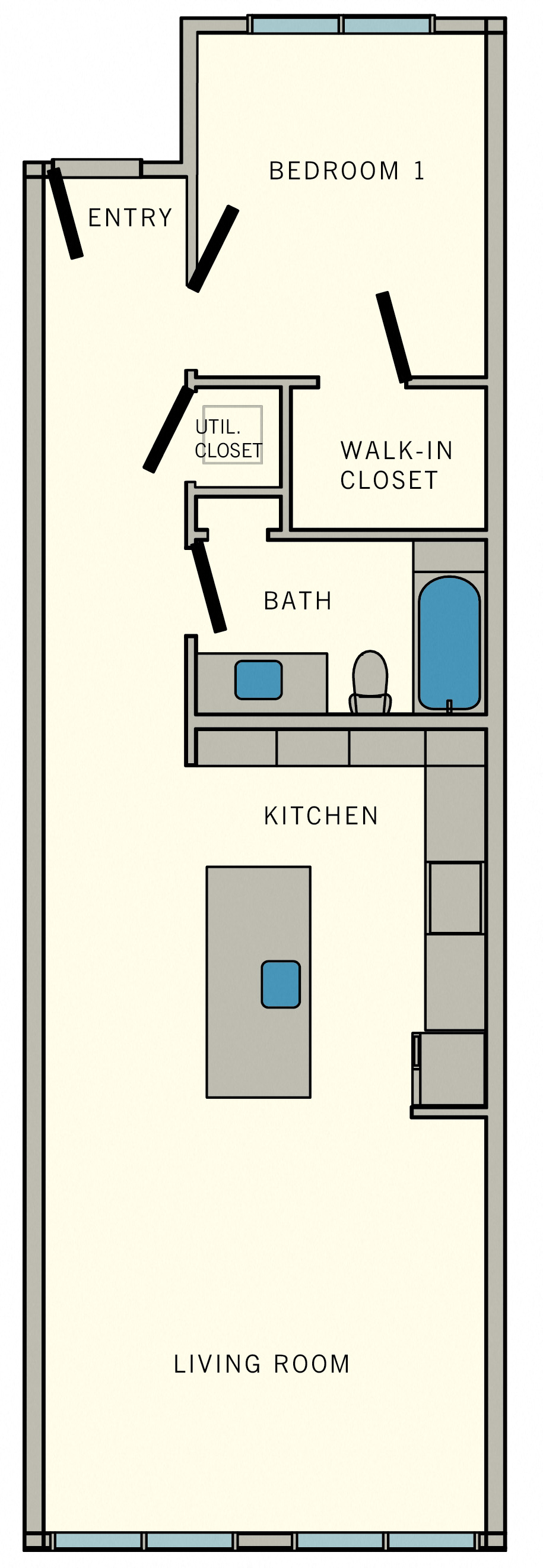 1 bedroom 1 bath A7 Floor Plan at Aviator at Brooks,Texas